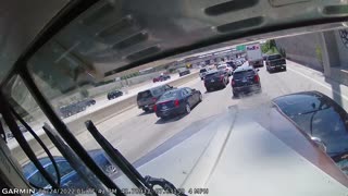 Car tries to cut off semi, learns a lesson