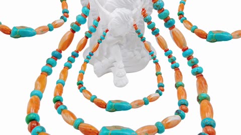 Natural turquoise and orange spiny oyster Handmade Gemstone Necklace full strand 16inch05
