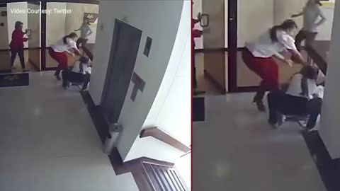 On cam: Mom saves toddler from falling off building stairwell