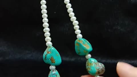 Free-shape Natural turquoise and pearl smooth beads handmade necklace full strand 16inch04