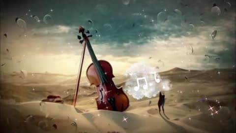 (No Sound) Violin in the Sand Digital Art TV/PC Screensaver Background
