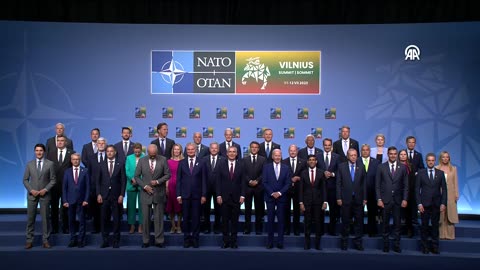 President Erdogan attends the family photo session at the NATO Leaders Summit