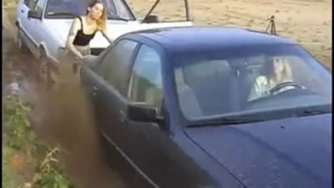 Girl car stuck in mud funny moments