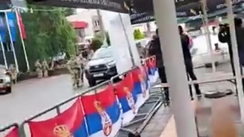 Footage of throwing a shock bomb at the gathered people in Leposavic