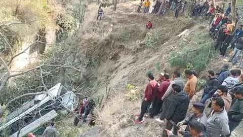 Bus Accident in Off Road At least 32 people severely injured when a bus fell into a deep drain