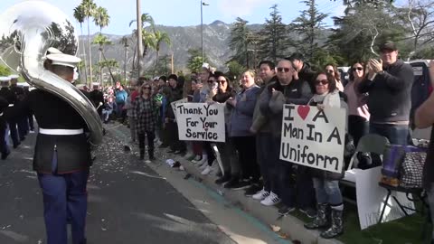 B-Roll: Marine Corps composite band performs at Rose Parade