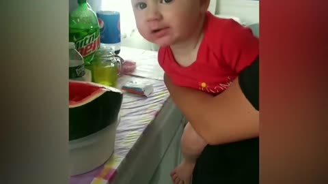 Try Not To Laugh : Baby Eating Fruit For The First Time | Funny baby video-14