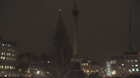 Norwegian tree lights up London's Trafalgar Square