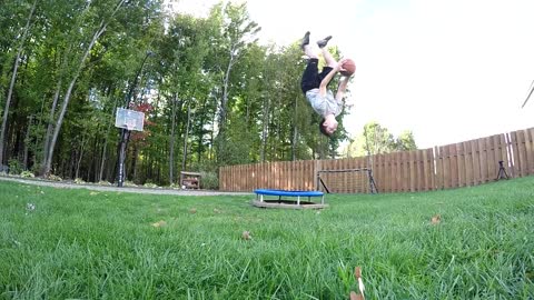 Backflip trick shot off a mini trampoline