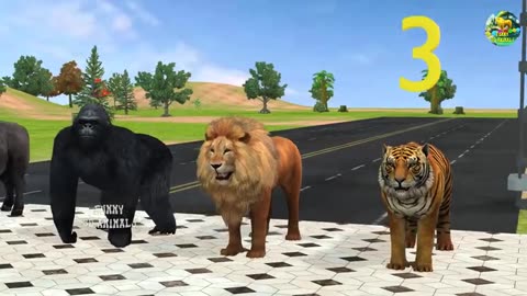 Wild Animals Run Race Challenge Game With Elephant Gorilla Buffalo Tiger Lion T-rex | Animals Game