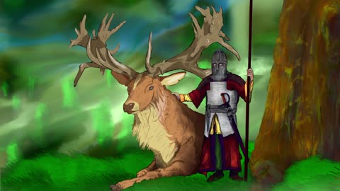 Fantasy Warrior And Great Elk