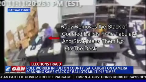 CAUGHT: Surveillance footage shows GA poll worker scanning the same batch of ballots MULTIPLE times!