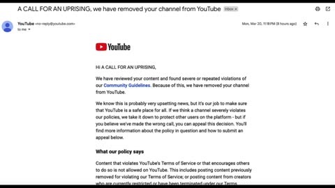 A Call For An Uprising: I Have Been Nuked Off Of YouTube 3-21-2023