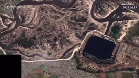 Timelapse of ZNPP cooling water pond and Kakhovka reservoir as it dries up in June 2023