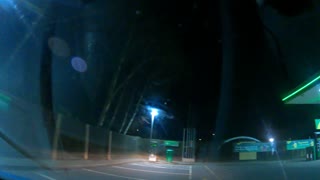 Night driving to a gas station. Speedlapse. GoPro.