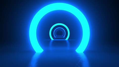 (No Sound) Through Blue Neon Rings Digital Art TV/PC Screensaver Background