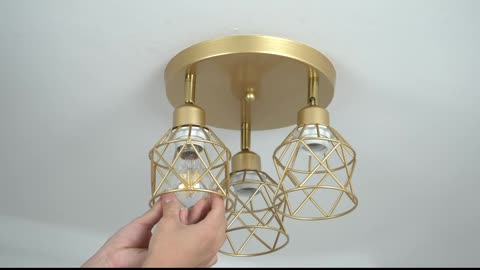 hanqing.lighting Gold Flush Mount Ceiling Light Fixture with 3 Rotating Iron Lamp Shade,