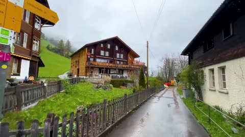 Beautiful rain walking tour in Gimmelwald 🇨🇭 A Swiss village