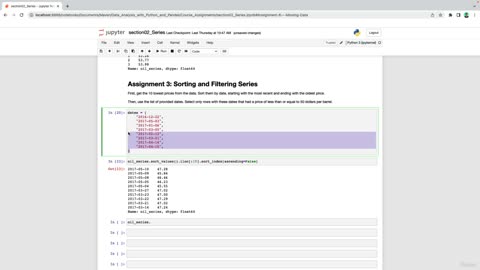 SOLUTION Sorting & Filtering Series /Pandas Series video 14