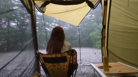 Camping in the Rain Rainstorm Enjoying Relax Solo Tent Shelter Camping Rain ASMR