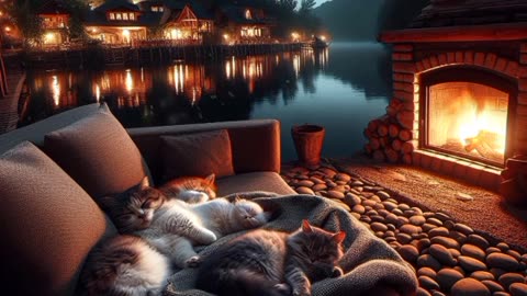 Cat sound relaxing - fireplace sound relax