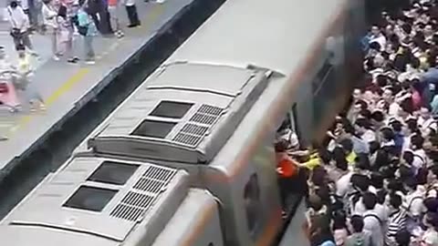 In china, the crush in the subway I china the subway is overcrowded