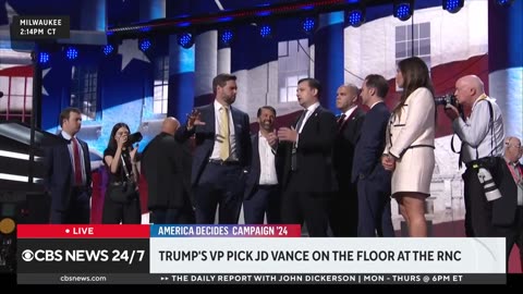 Trump VP pick JD Vance tours stage at RNC