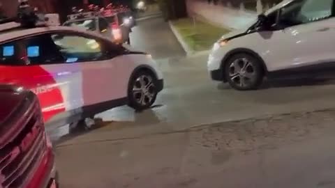 Self-driving cars cause a traffic jam in Austin, Texas.