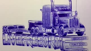 Ballpoint Pen Drawing of a Peterbilt truck convoys
