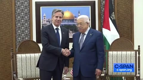 Blinken with Palestinian leader Mahmoud Abbas in Ramallah earlier today