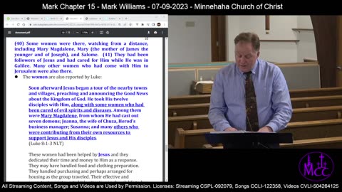 Sunday School: Mark Chapter 15 - Mark Williams - 07-09-2023 - Minnehaha Church of Christ