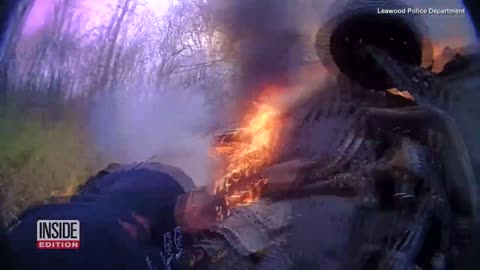 Rescuers Pull Driver Out of Flaming Car After It Crashed