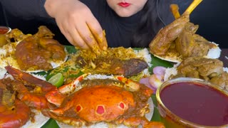 ASMR EATING SPICY MUTTON CURRY,FISH CURRY,CRAB CURRY,CHICKEN CURRY,EGG CURRY,LIVER CURRY *FOOD*