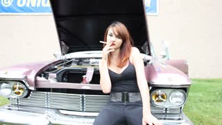 Pretty Girl Smokin By Classic Car!