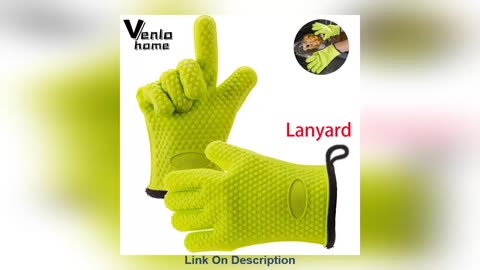 Best 1/2Pc Silicone Glove With Lanyard Kitchen Grilling Gl