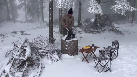 "Lone Winter Camping in the Wilderness _ A Lynx Visited Our Tent,"