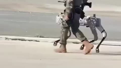 Weird and Wild Stuff!!! Chinese PLA soldier walking with his armed robot dog!