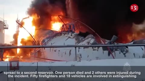 Footage of strong blaze at oil base after explosion in Russia - Dozens of equipment putting out fire