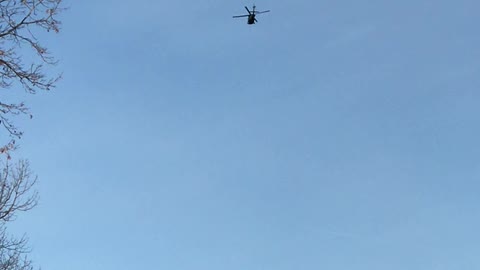 Low Military Black Hawk Helicopter Fly Over