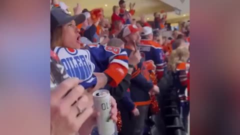 Edmonton Oilers fan flashes boobs during NHL conference finals