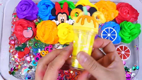 Rainbow Slime Mixing Random Cute, shiny things into slime #ASMR #Satisfying #slimevideos #슬라임