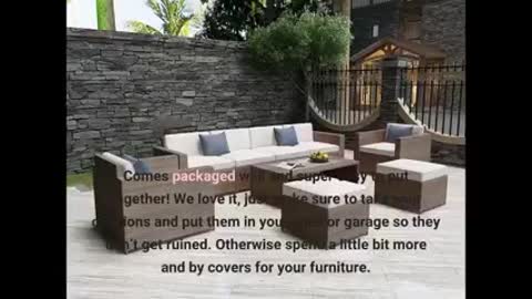 DIMAR GARDEN Wicker Patio Furniture Conversation Set No Assembly Outdoor Rattan Sectional Couch Sofa