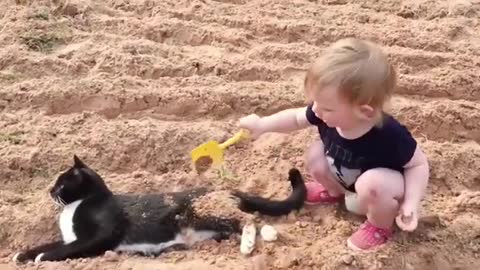 Baby and Cat Fun and Cute Funny Baby Video, cute and funny