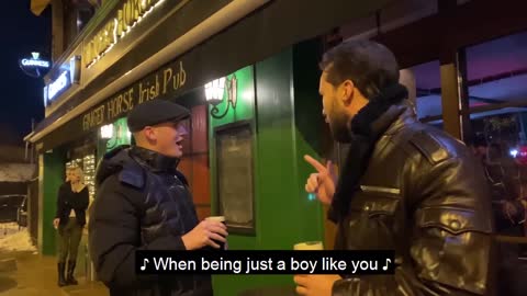 Tristan Tate singing outside an Irish pub for Andrew Tate