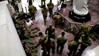 National Guard troops nap in U.S. Capitol