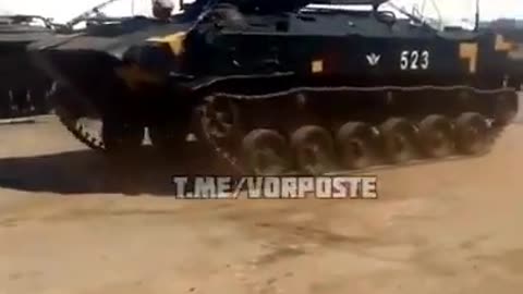 Ukrainian BTR D airborne combat vehicle with ZU-23 "zushka" anti-aircraft gun in the Donbas