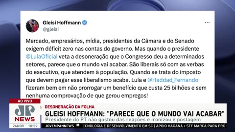 Presidente do PT, Gleisi Hoffmann, não gostou das reações sobre desoneração da folha