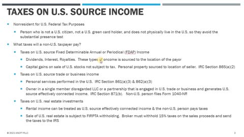 Taxes on U.S. Source Income for Non-U.S. Residents