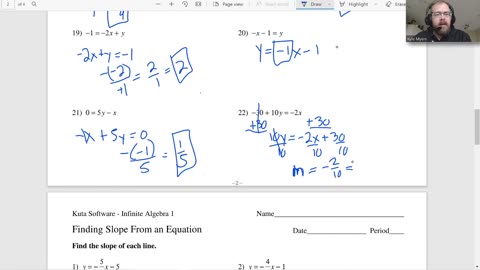 Finding Slope from an Equation- Algebra 1 Kuta Worksheet Series
