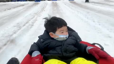 4-year-old's first sled reaction